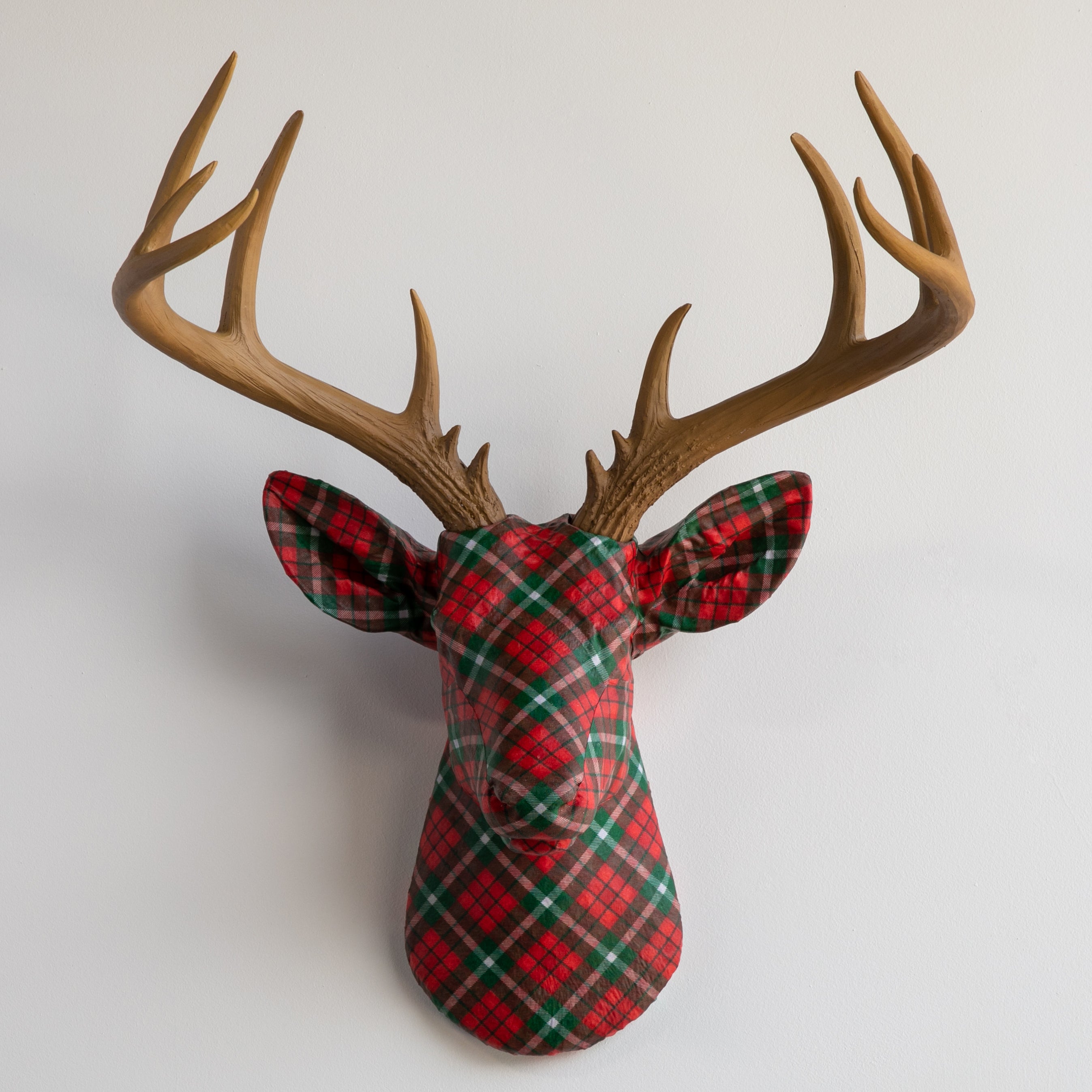 Fabric Deer Head Christmas Plaid Fabric Deer Head Near and Deer