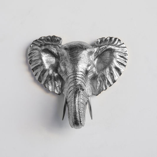 Faux Small Elephant Wall Mount // Silver