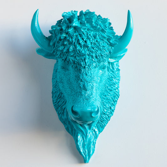 Faux Buffalo Bison Head Wall Mount // Turquoise