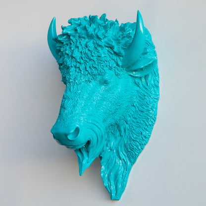 Faux Buffalo Bison Head Wall Mount // Turquoise