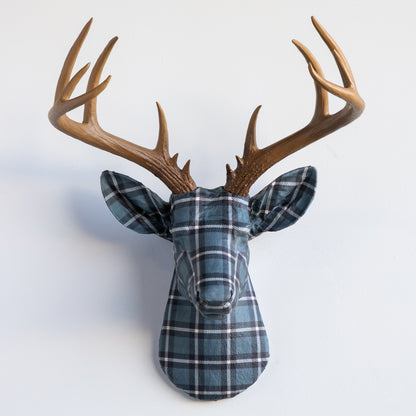 Fabric Deer Head - Modern Blue Tartan Fabric Deer Head