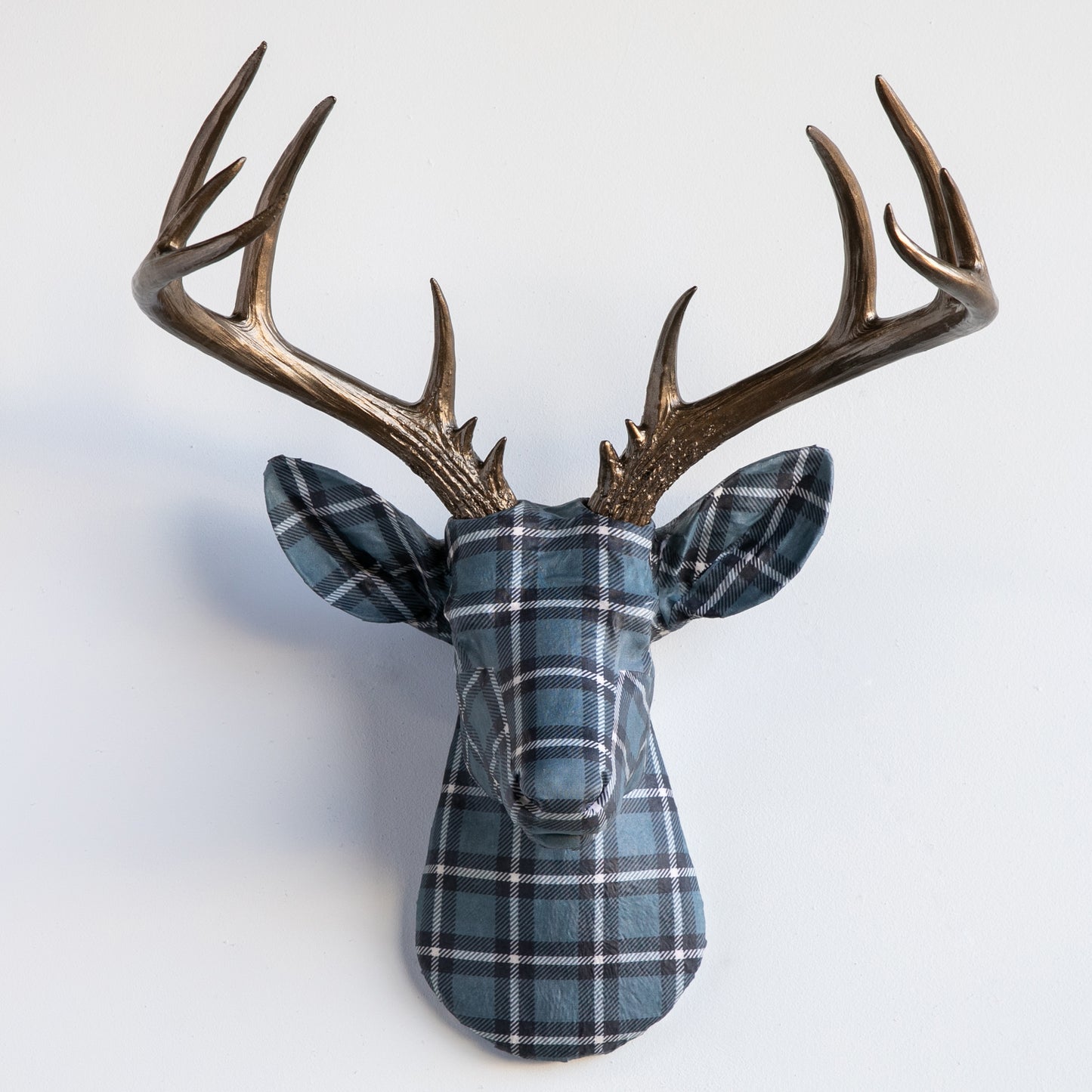 Fabric Deer Head - Modern Blue Tartan Fabric Deer Head