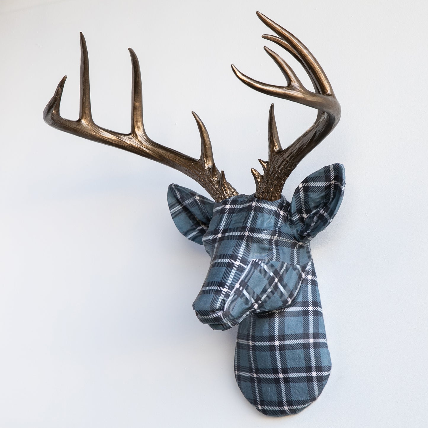 Fabric Deer Head - Modern Blue Tartan Fabric Deer Head