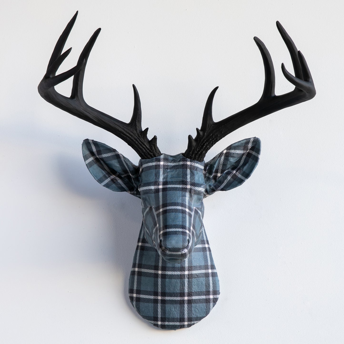 Fabric Deer Head - Modern Blue Tartan Fabric Deer Head