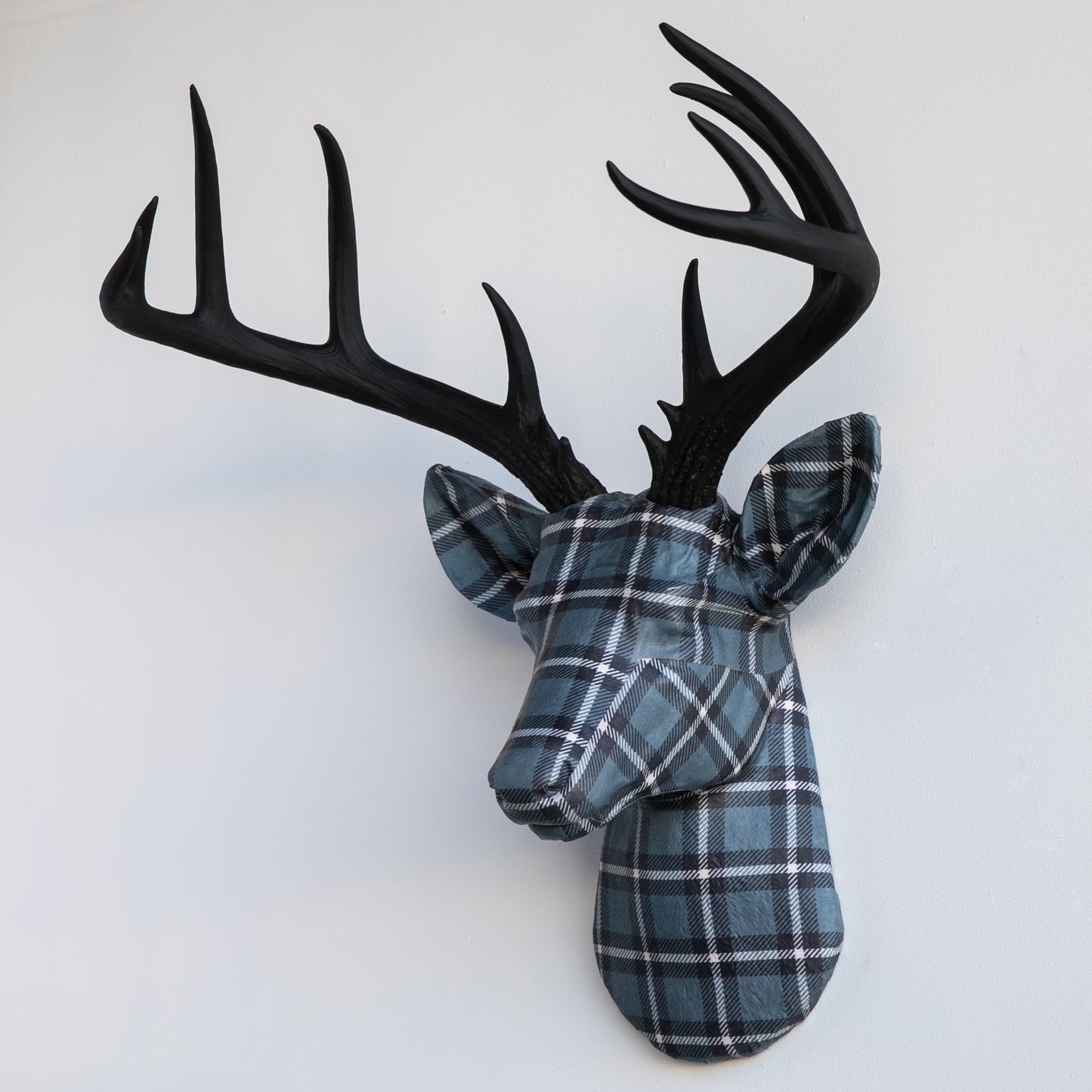 Fabric Deer Head - Modern Blue Tartan Fabric Deer Head