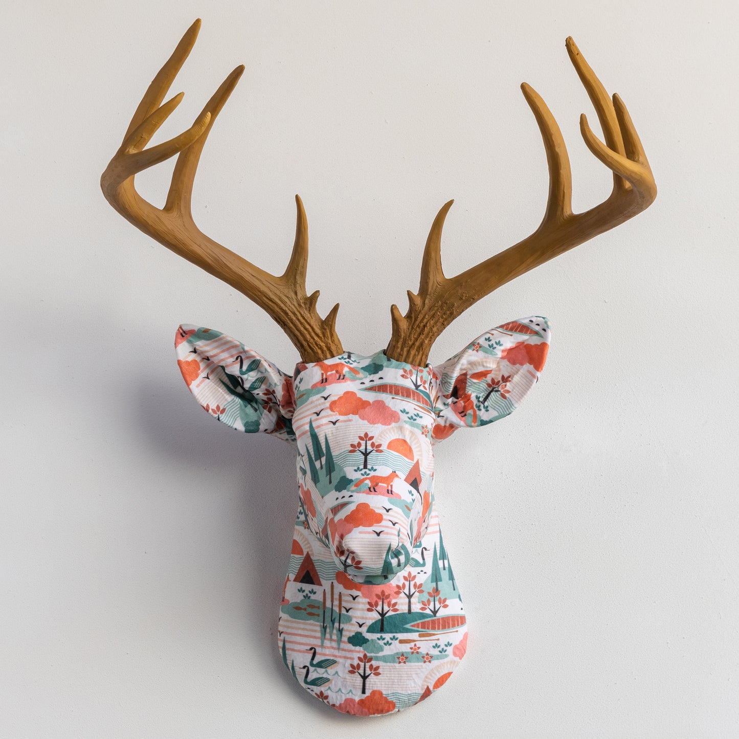 Fabric-Wrapped Deer Head - Woodland and Nature Patterns
