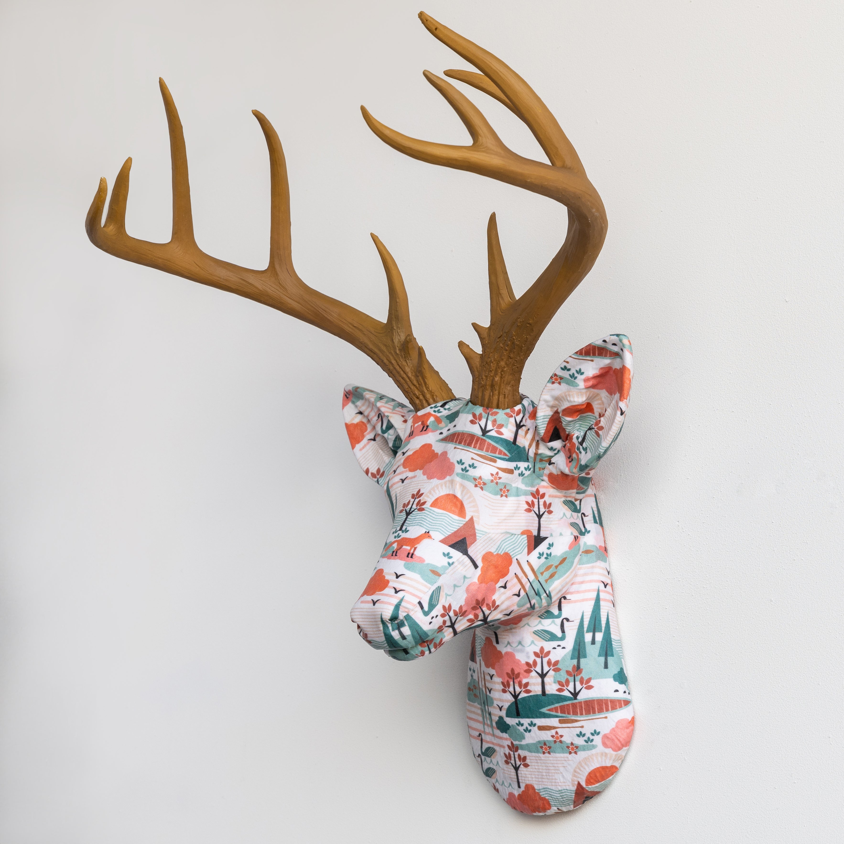 Fabric-Wrapped Deer Head - Woodland and Nature Patterns | Near and
