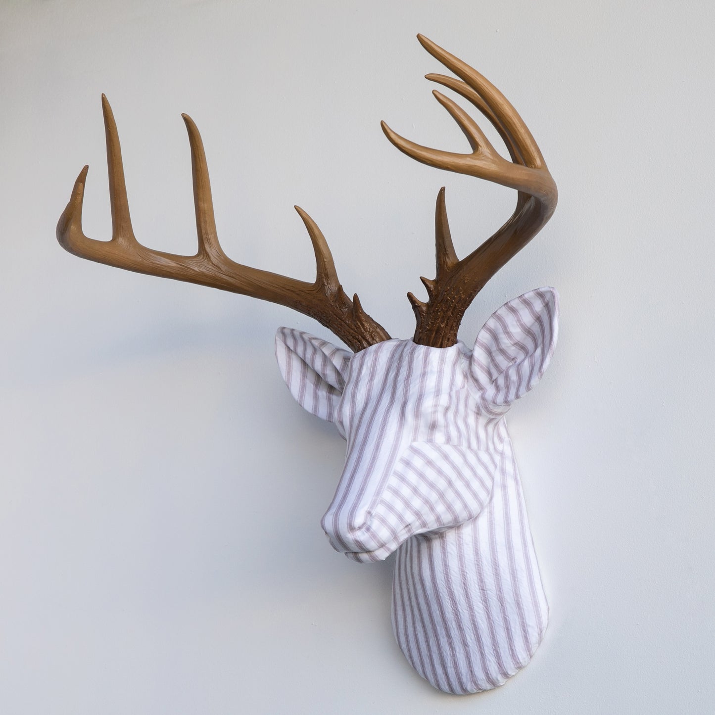 Fabric Deer Head - Taupe Ticking Stripe Fabric Deer Head