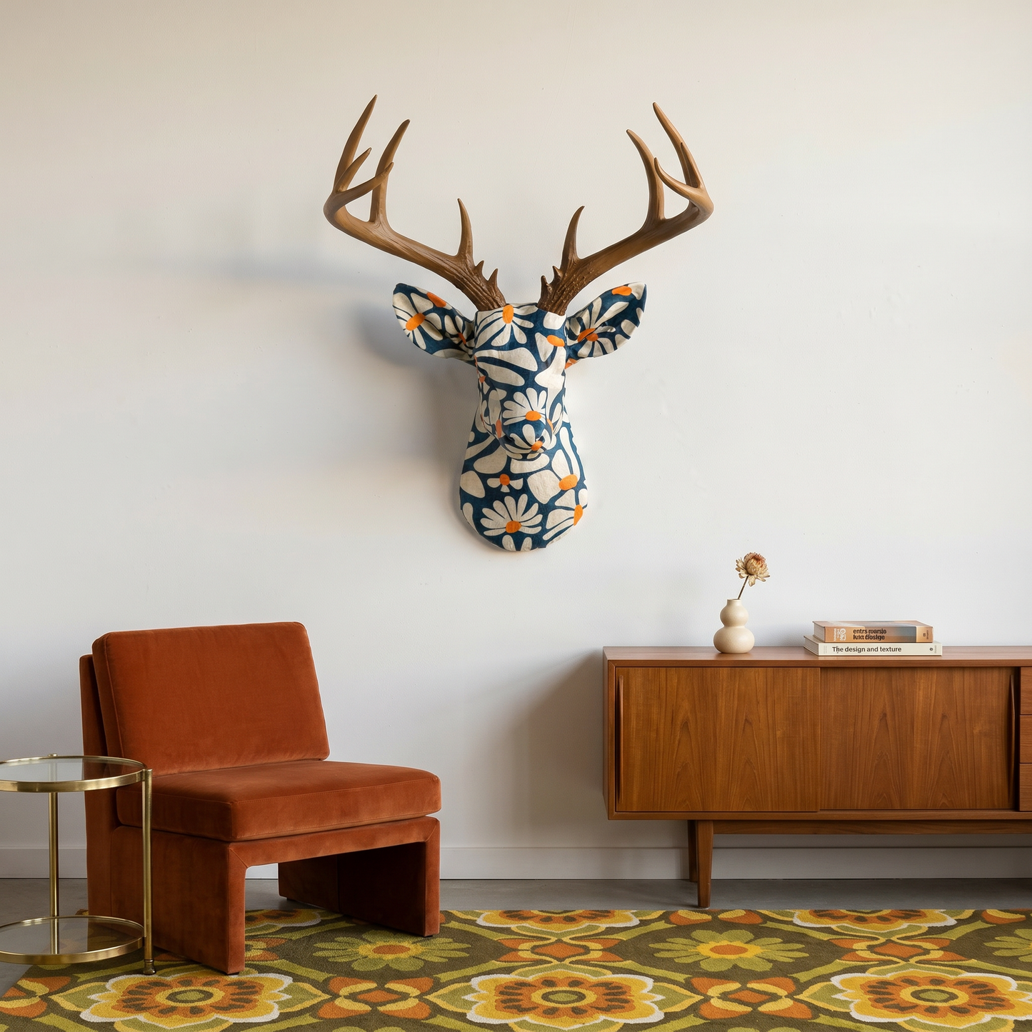 Fabric-Wrapped Deer Head - Floral Patterns