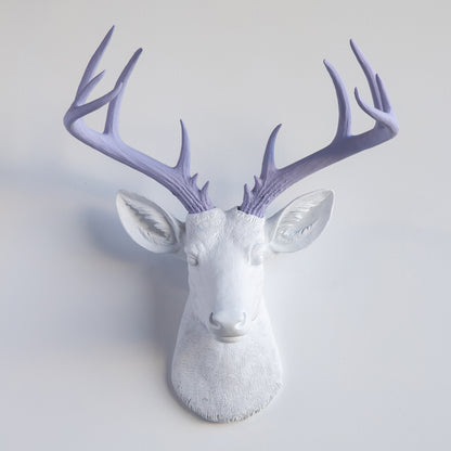 Faux Stag Deer Head Wall Mount // White and Lavender