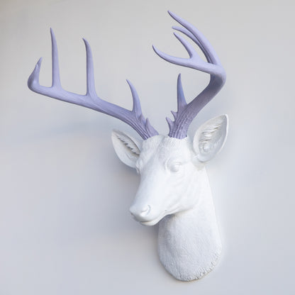 Faux Stag Deer Head Wall Mount // White and Lavender