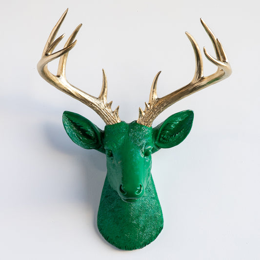 Faux Stag Deer Head Wall Mount // Kelly Green and Gold