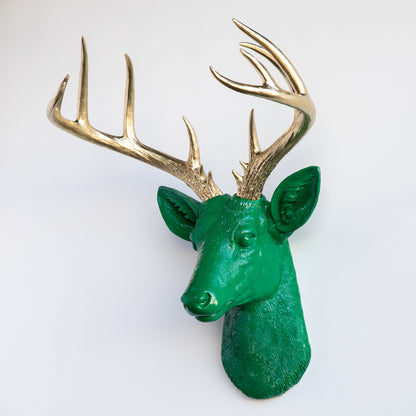 Faux Stag Deer Head Wall Mount // Kelly Green and Gold