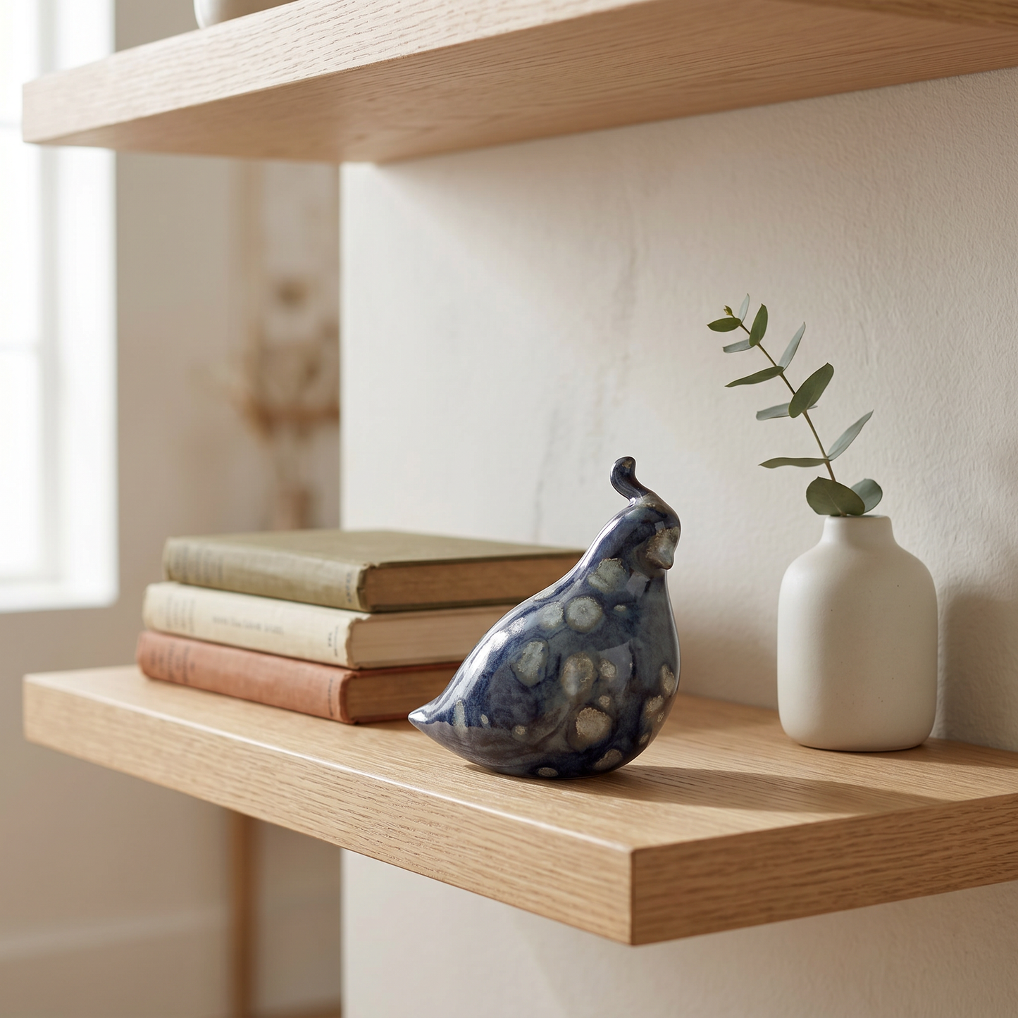 Hand-Glazed Quail Figurine