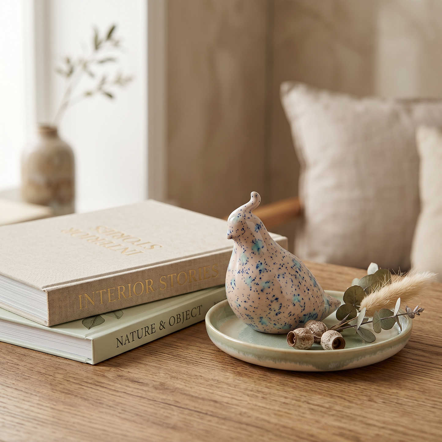 Hand-Glazed Quail Figurine
