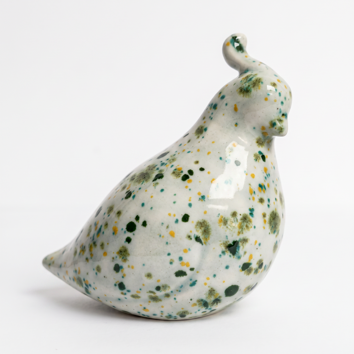 Hand-Glazed Quail Figurine