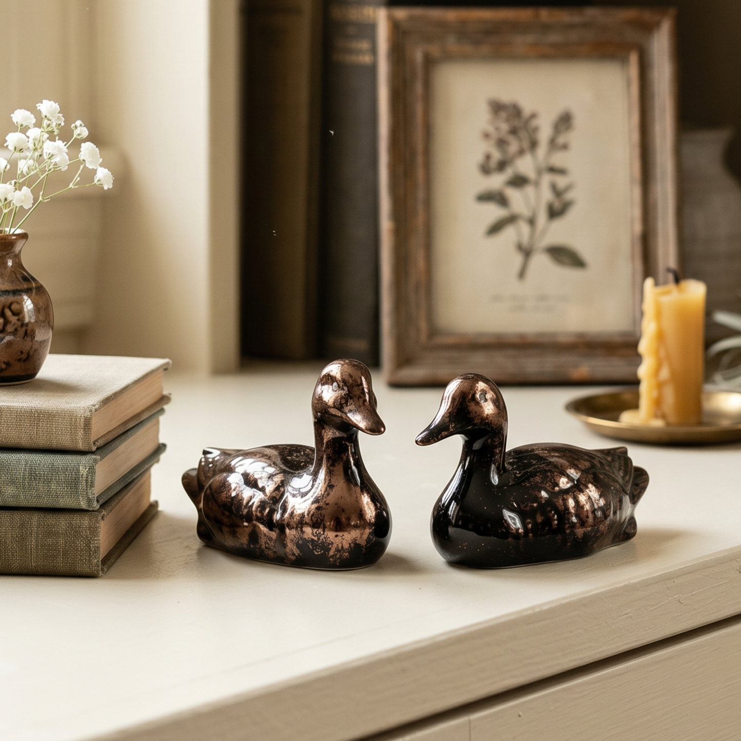 Hand-Glazed Ceramic Duck Set