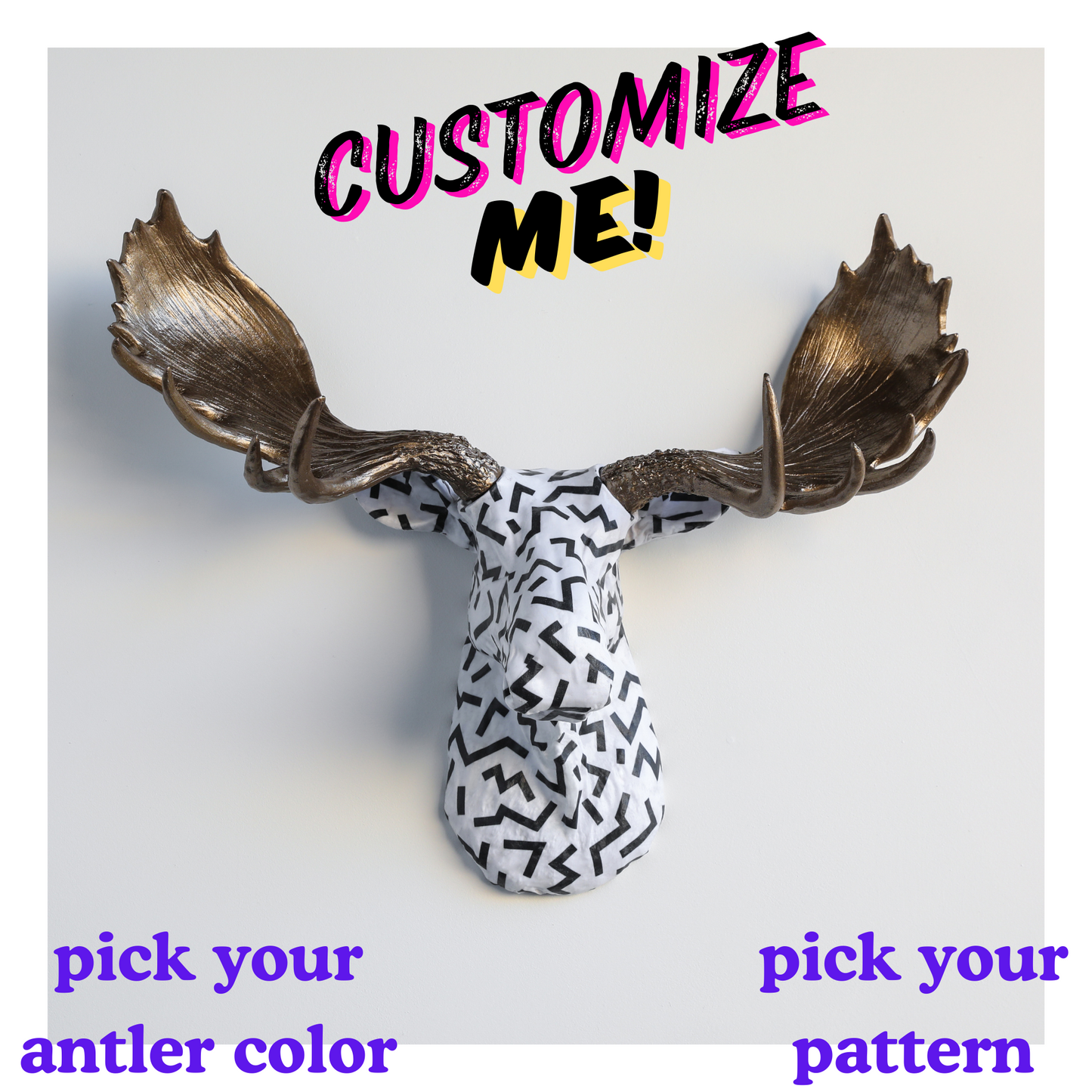 Custom Fabric Moose Head - Choose your Own Fabric and Antler Color