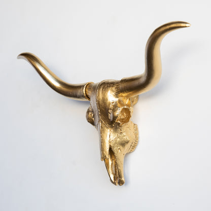 Faux Mini Texas Longhorn Steer Skull Wall Mount // Gold