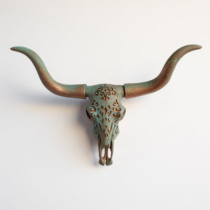 Faux Carved Texas Longhorn Skull // Copper Patina