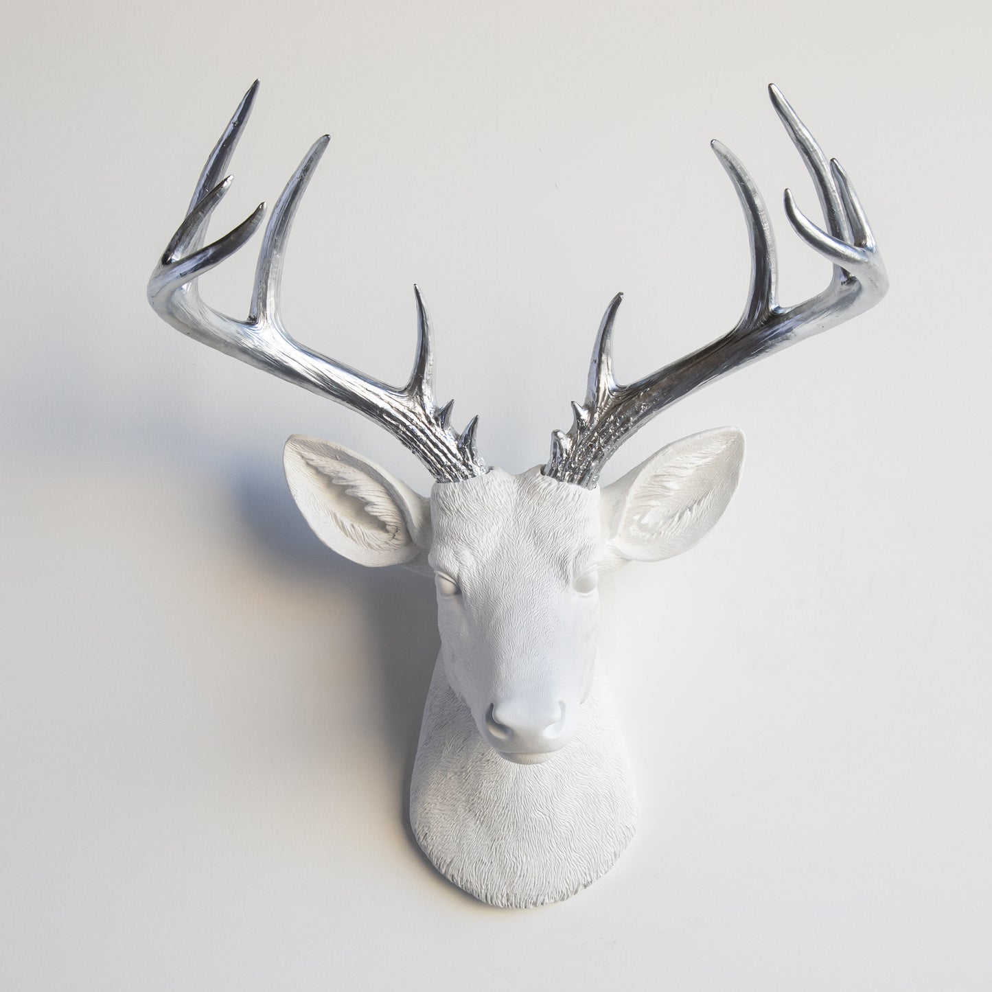 Faux Stag Deer Head Wall Mount // White and Silver