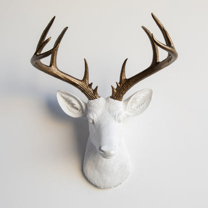 Faux Stag Deer Head Wall Mount // White and Bronze