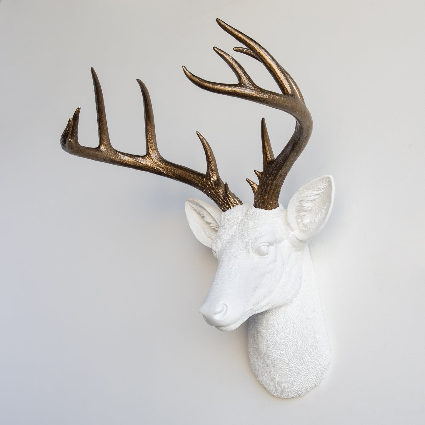 Faux Stag Deer Head Wall Mount // White and Bronze