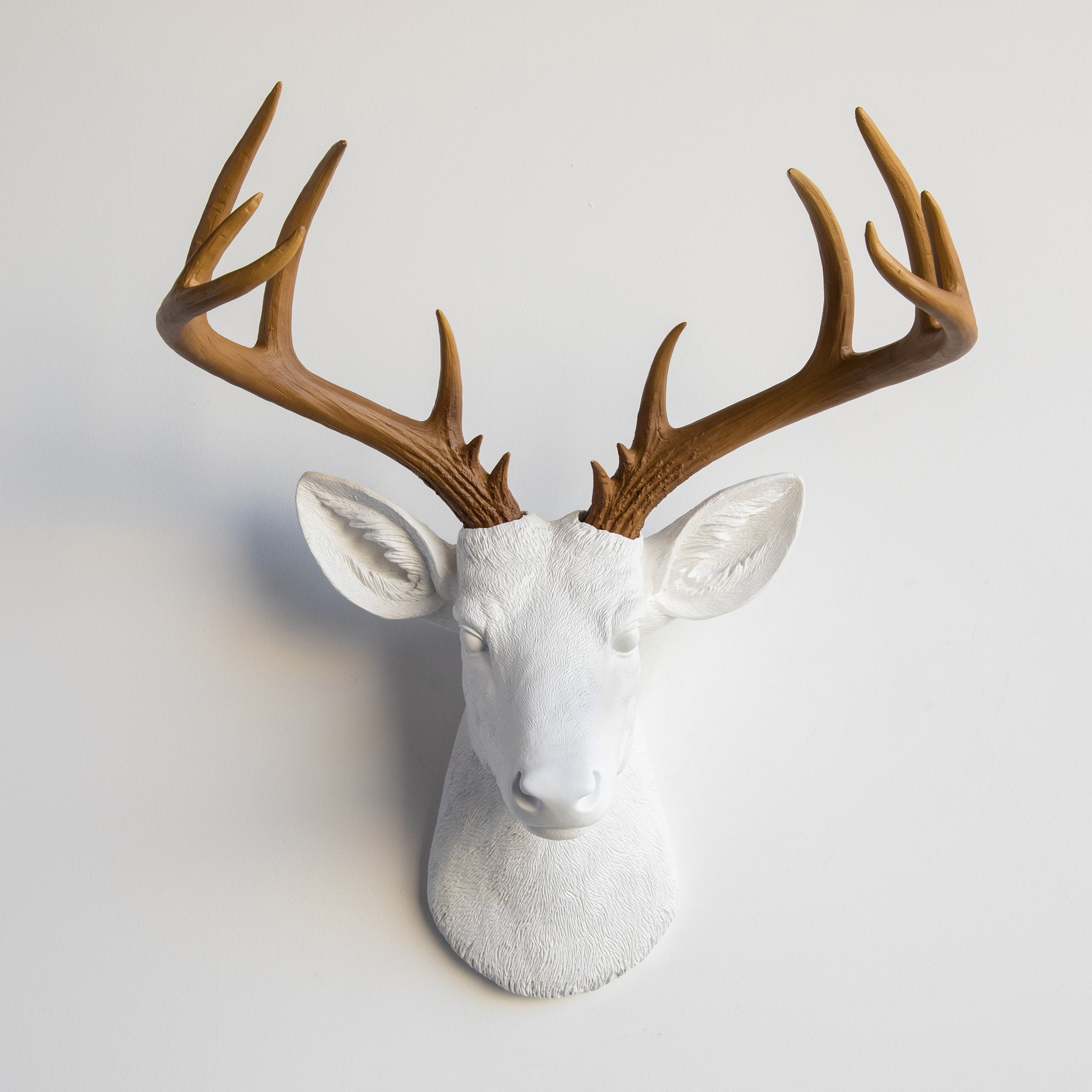 Faux Stag Deer Head Wall Mount // White and Natural