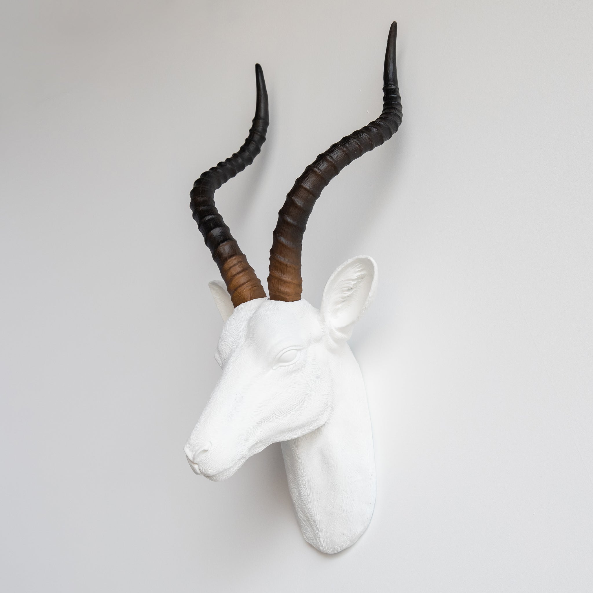 Faux Antelope Head Wall Mount // White with Natural Brown Horns