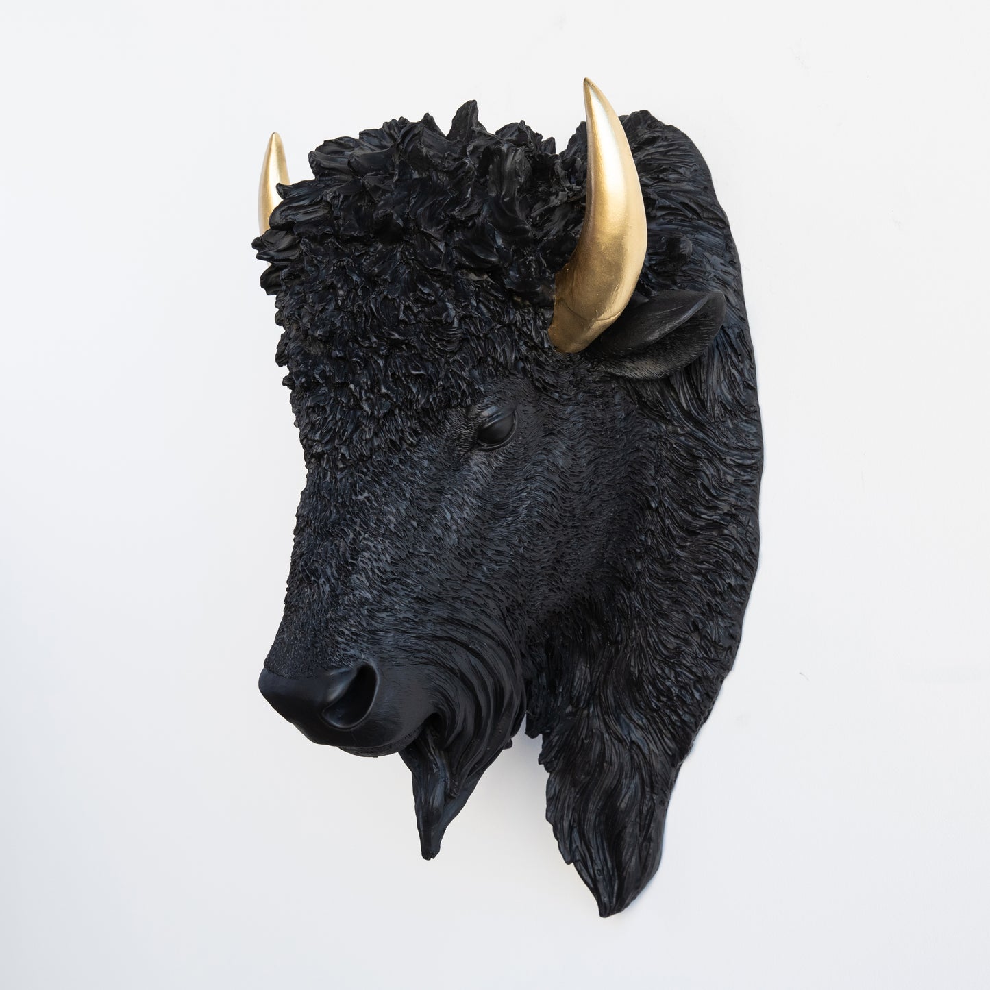 Faux Buffalo Bison Head Wall Mount // Black with Gold Horns