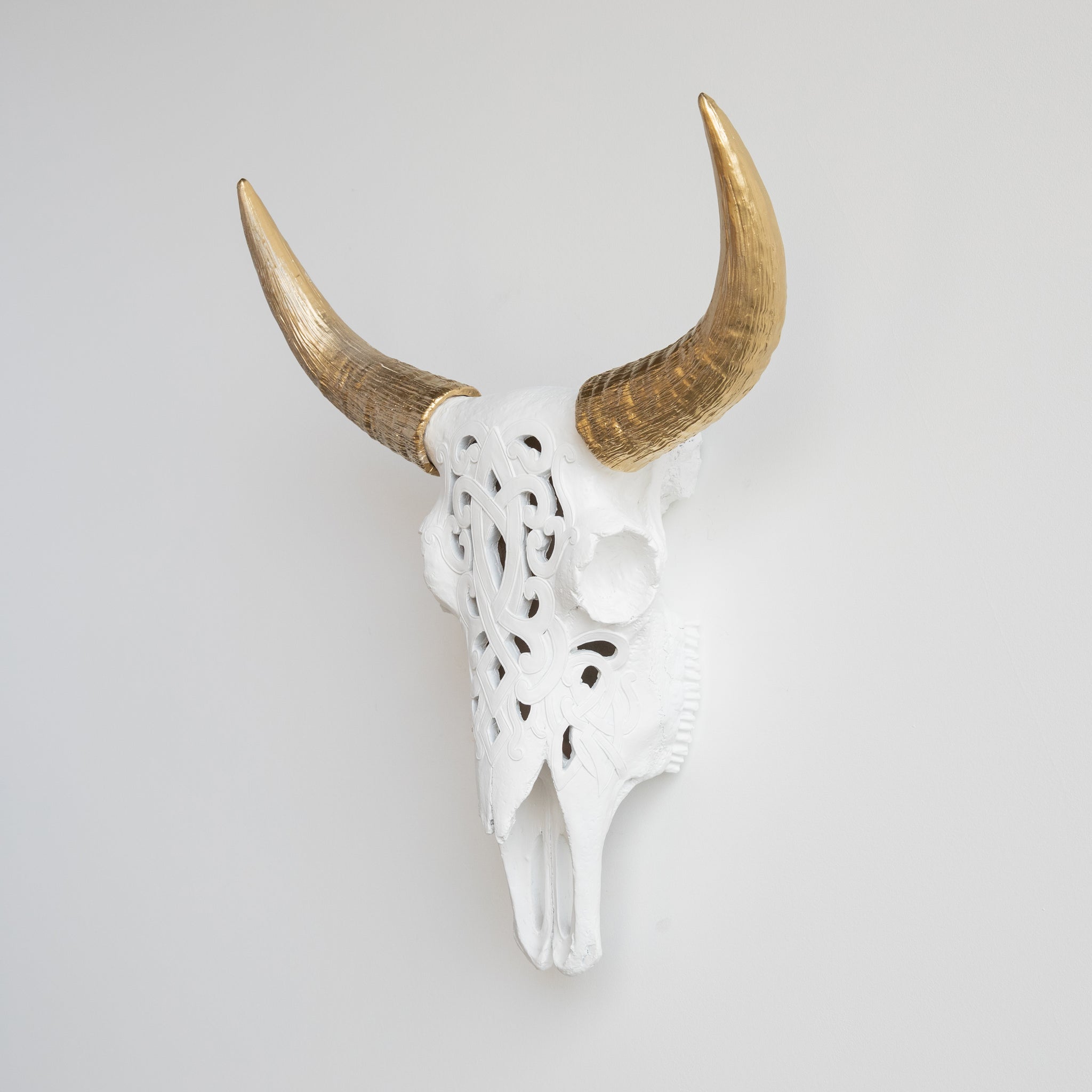 Faux Carved Cow Skull // White and Gold