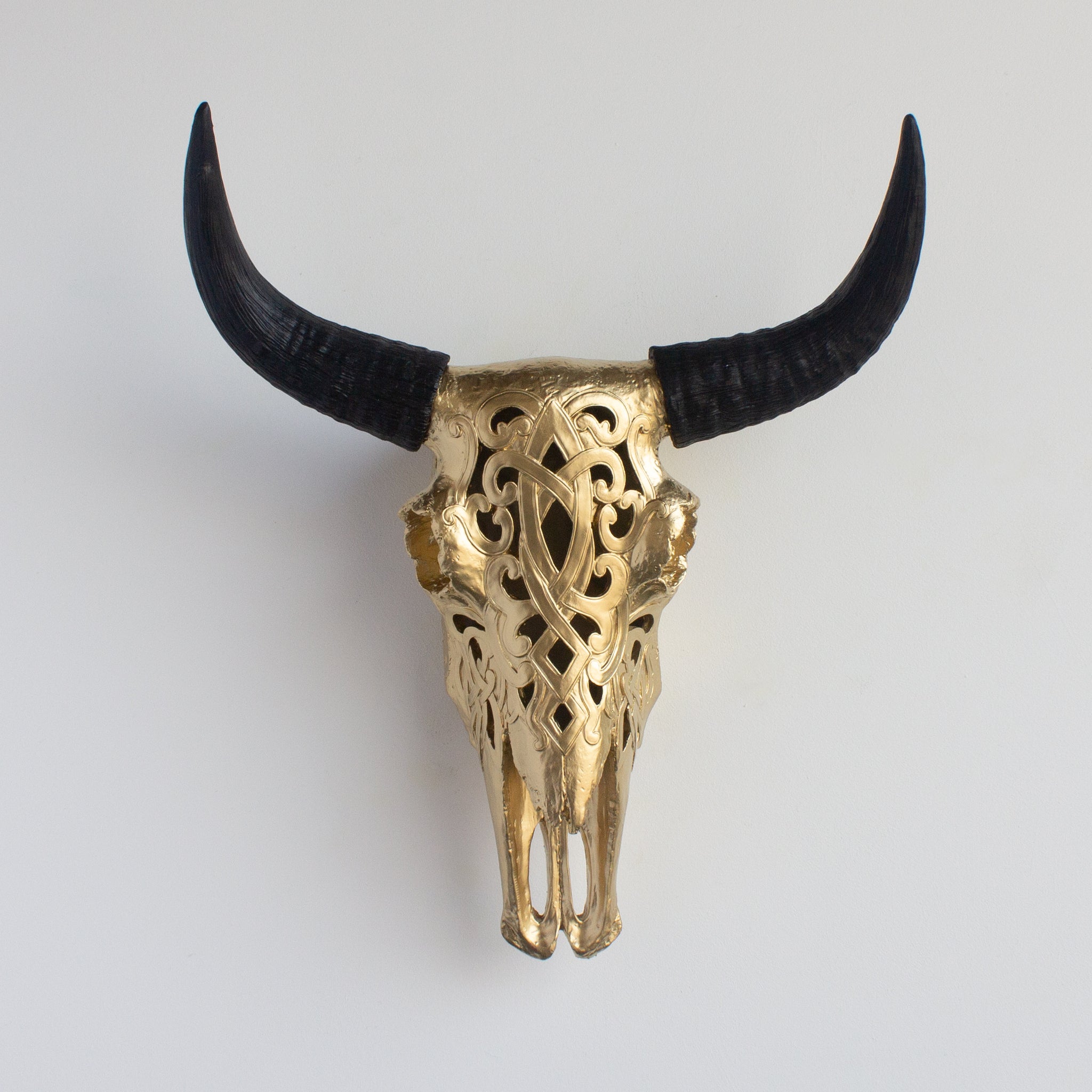 Faux Carved Cow Skull // Gold and Black