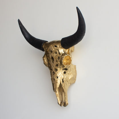 Faux Carved Cow Skull // Gold and Black