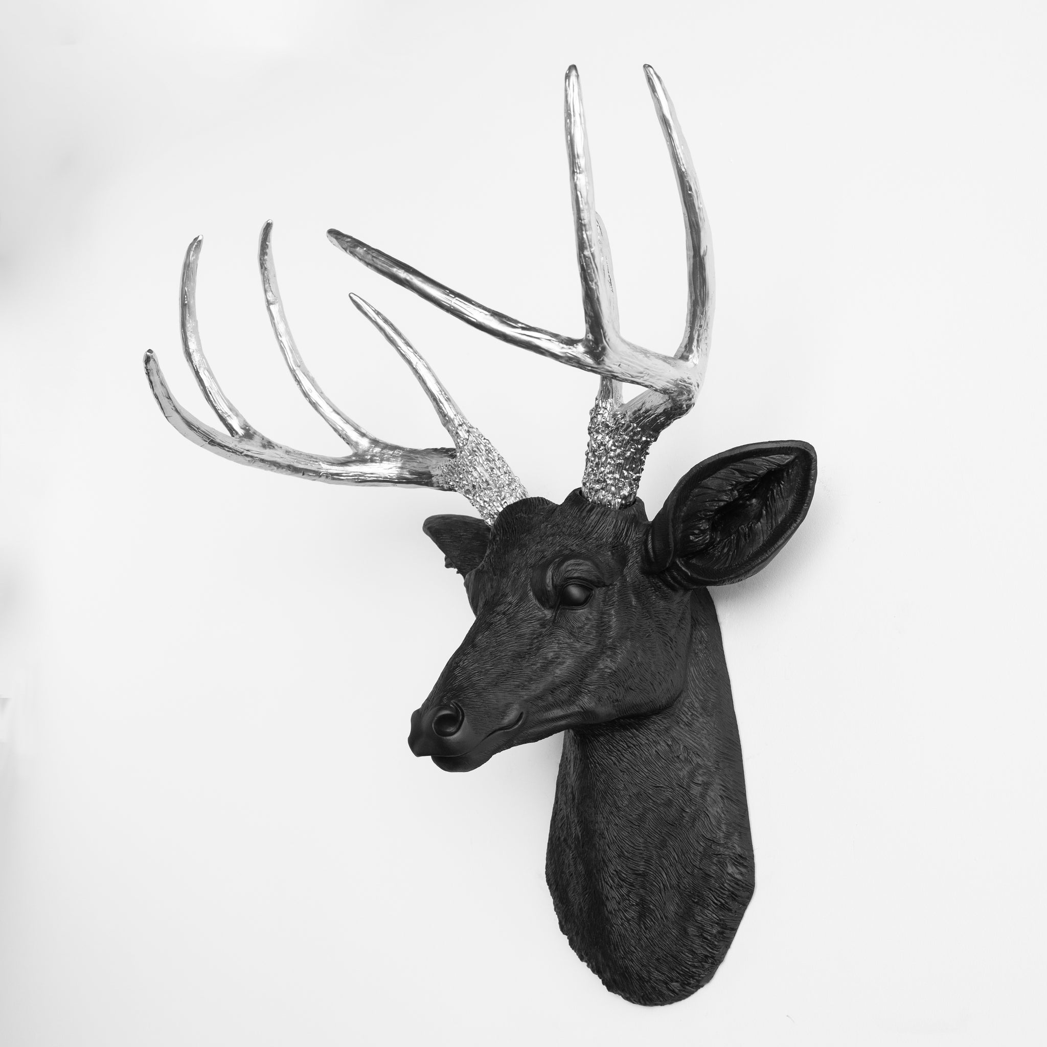 Faux Deer Head Wall Mount // Black and Silver