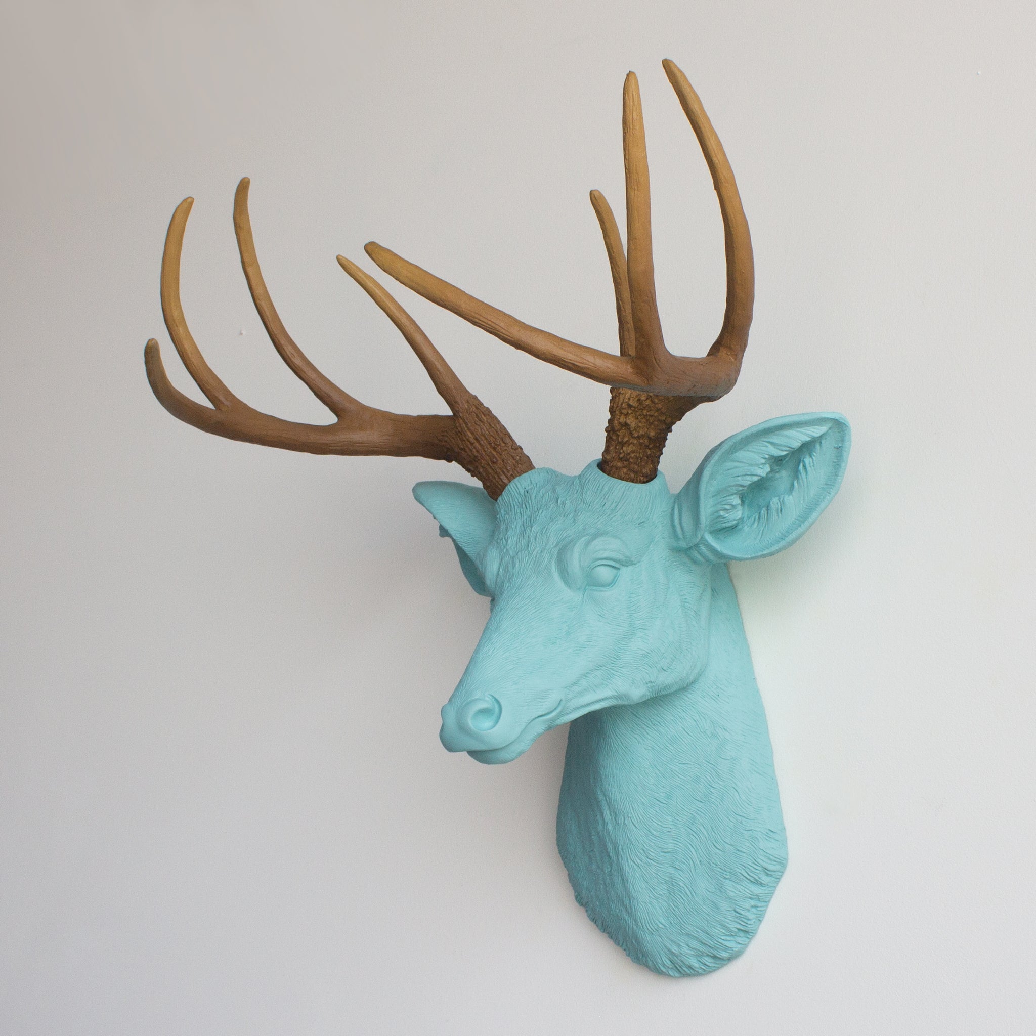 Faux Deer Head Wall Mount // Aqua and Natural Antlers