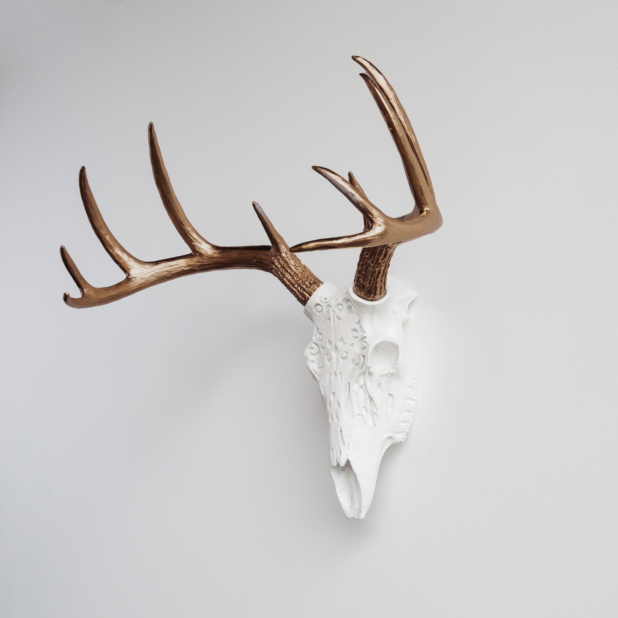 Faux Carved Deer Skull // White and Bronze