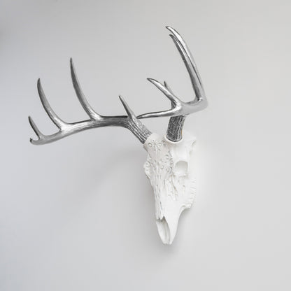 Faux Carved Deer Skull // White and Silver