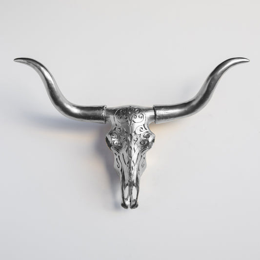 Faux Carved Texas Longhorn Skull // Silver