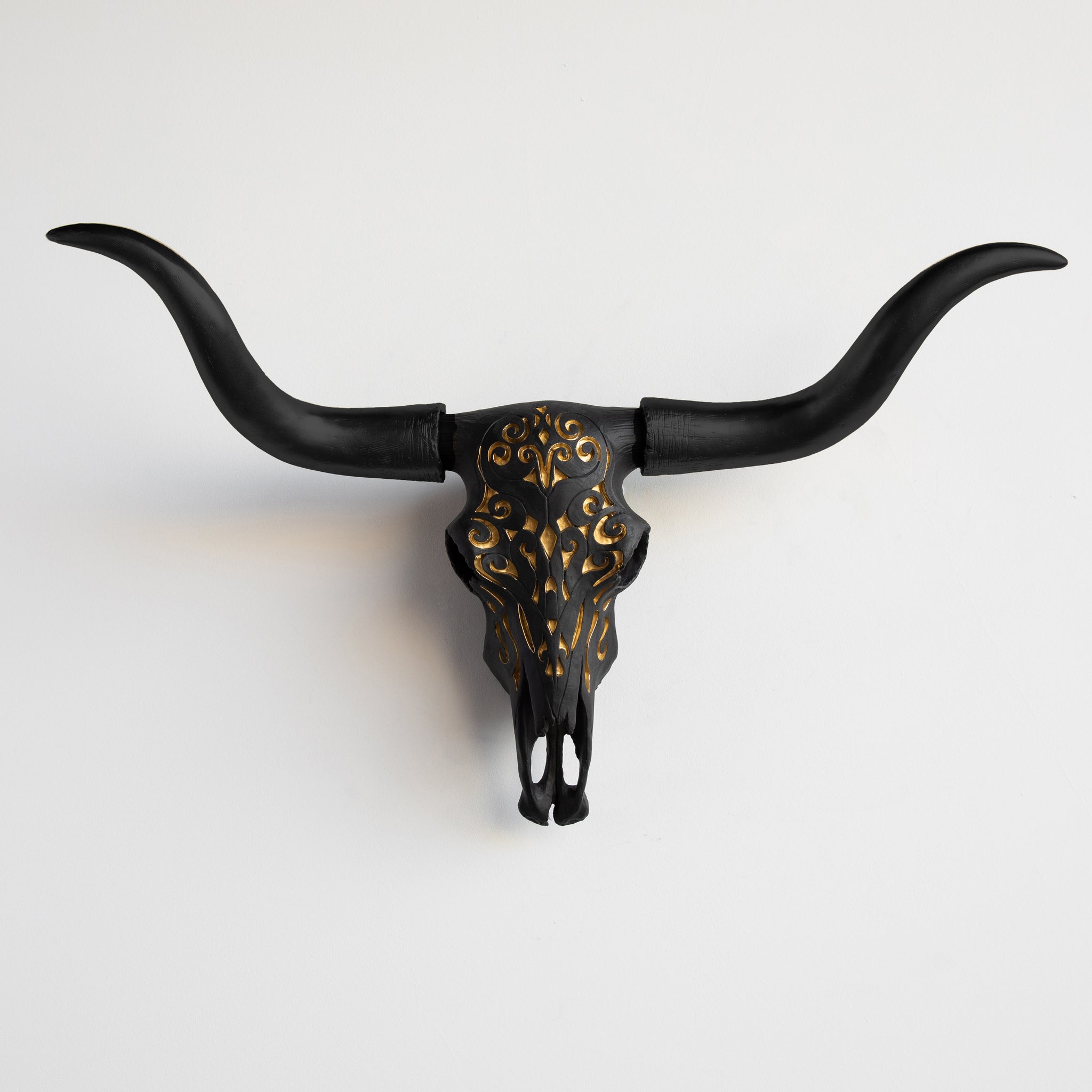 Faux Carved Texas Longhorn Skull // Black and Gold