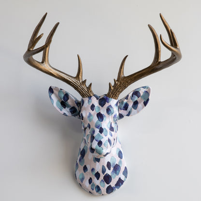 Fabric Deer Head - Indigo Rain Fabric Deer Head