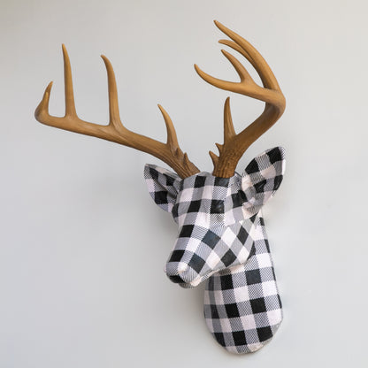 Fabric Deer Head - Farmhouse Gingham Fabric Deer Head