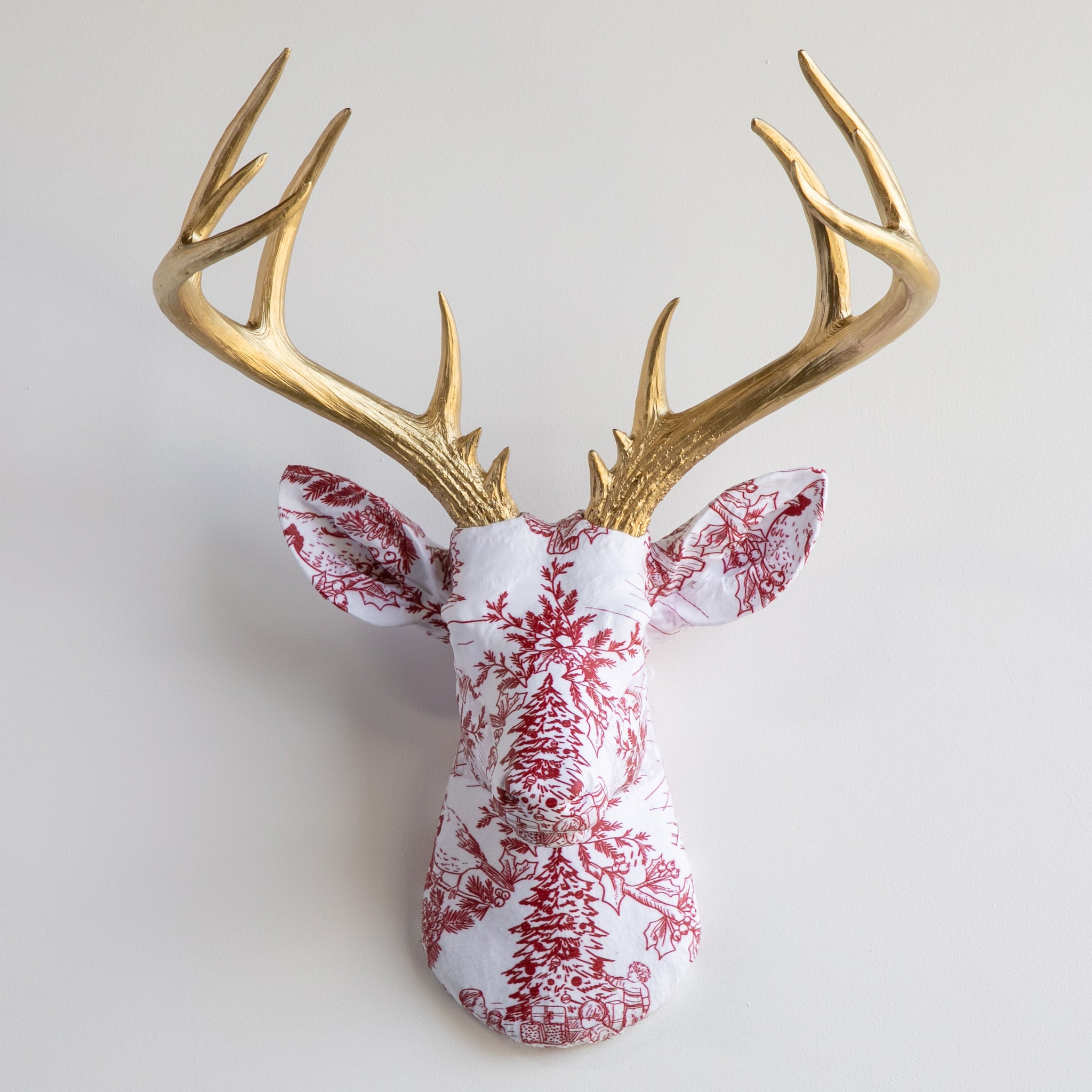 Fabric Deer Head - Christmas Toile Fabric Deer Head