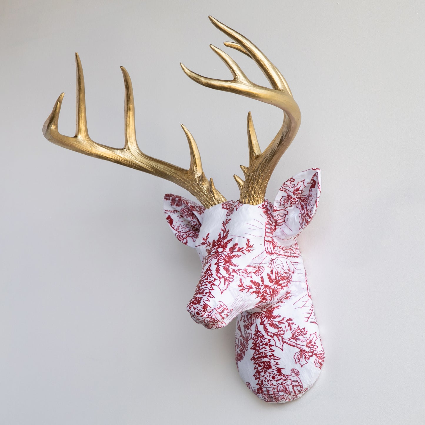 Fabric Deer Head - Christmas Toile Fabric Deer Head