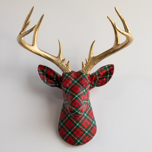 Fabric Deer Head - Christmas Plaid Fabric Deer Head