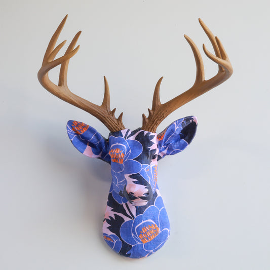 Fabric Deer Head - Very Peri Poppies Fabric Deer Head