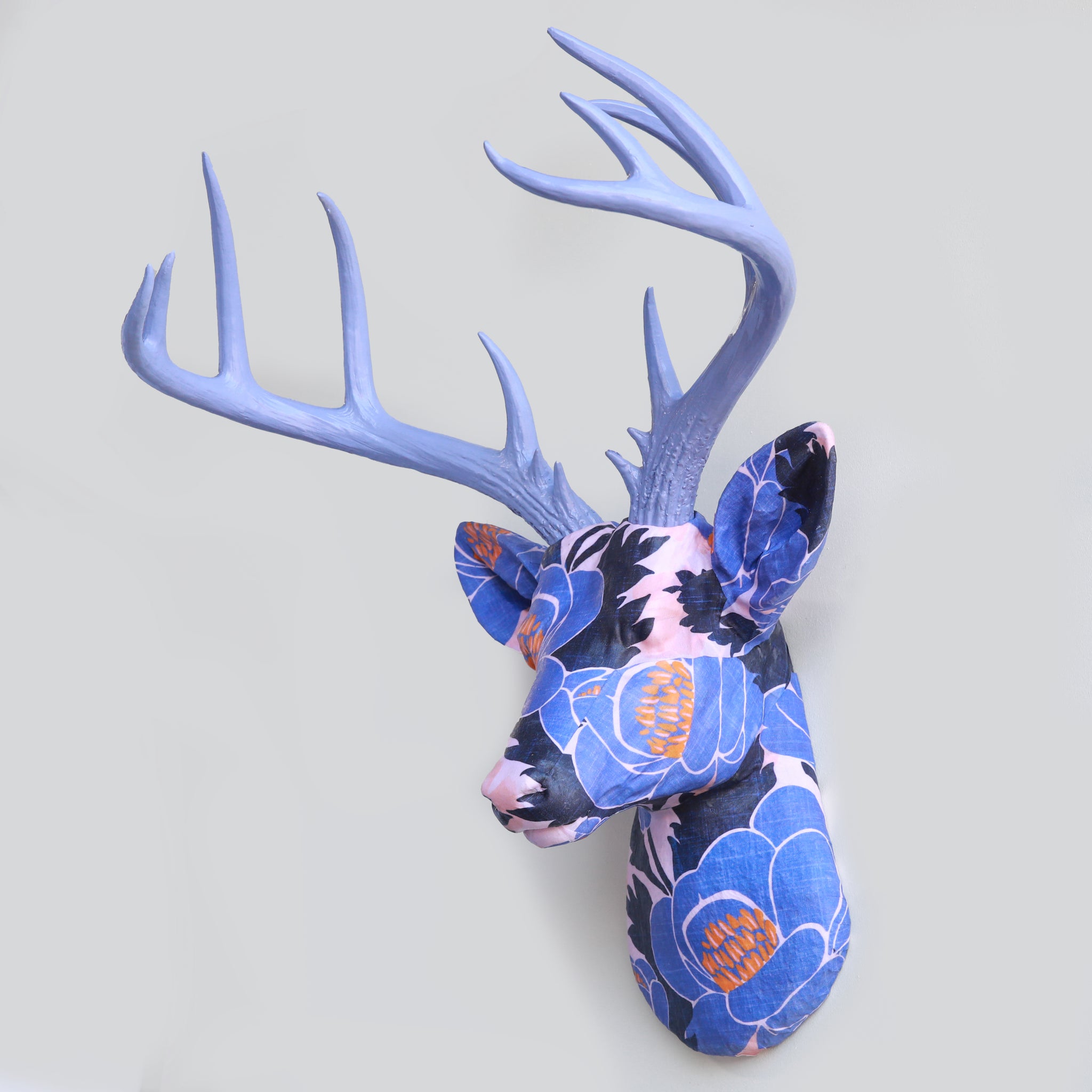 Fabric Deer Head - Very Peri Poppies Fabric Deer Head