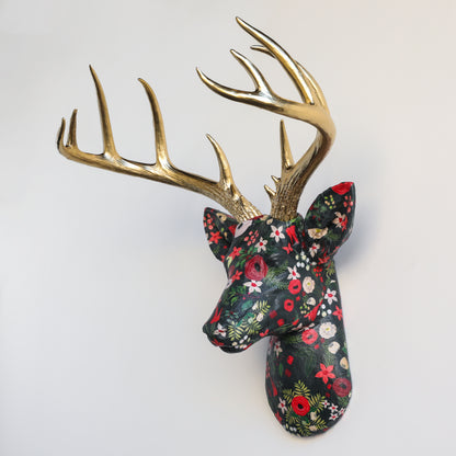 Fabric Deer Head - Vintage Christmas Floral Fabric Deer Head