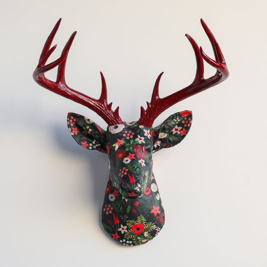 Fabric Deer Head - Vintage Christmas Floral Fabric Deer Head