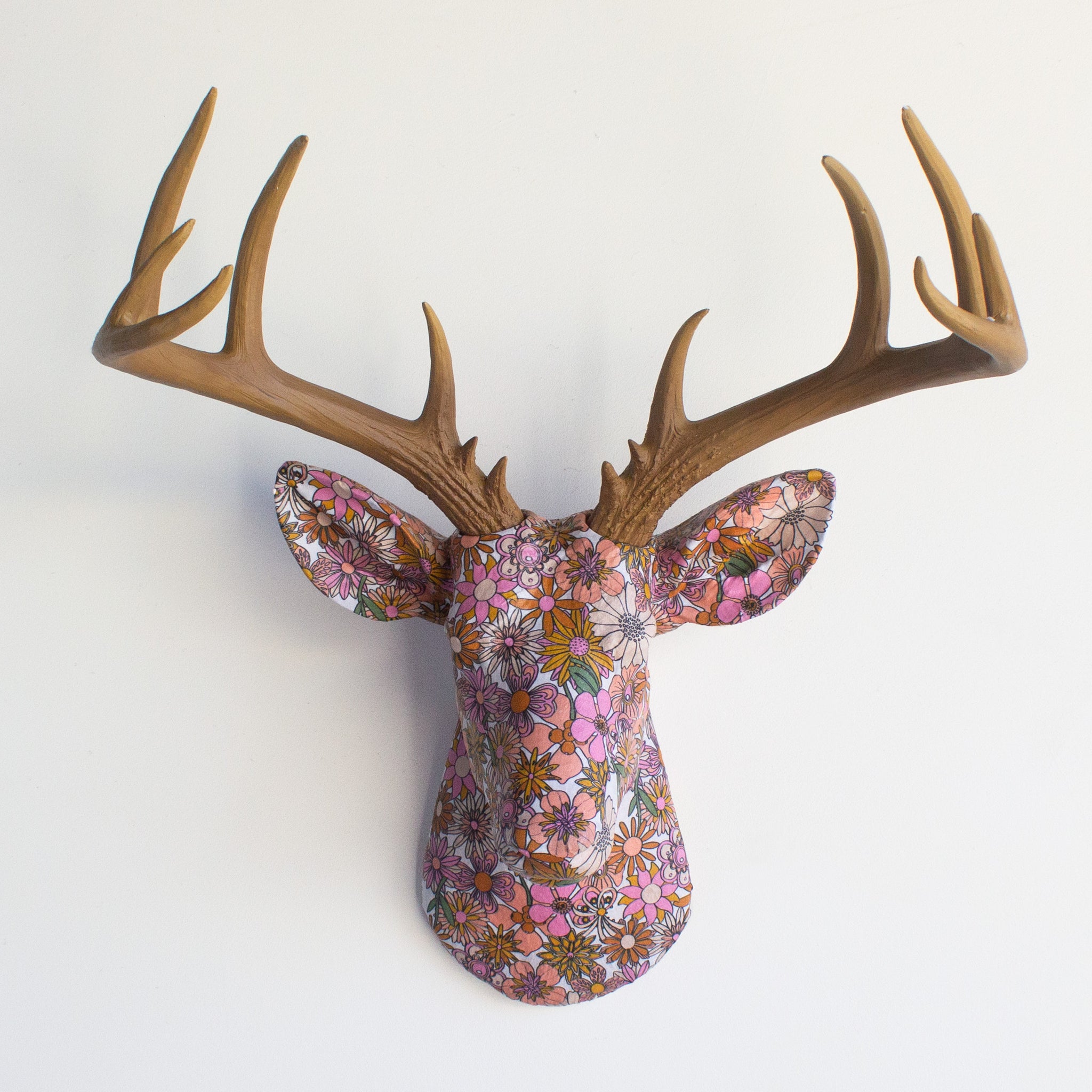 Fabric Deer Head - Vintage Pink Floral Fabric Deer Head