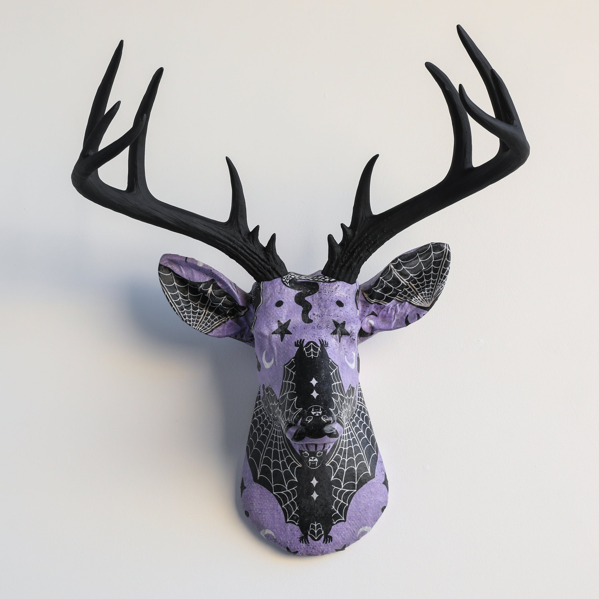 Fabric Deer Head - Batty Purple Halloween Fabric Mount